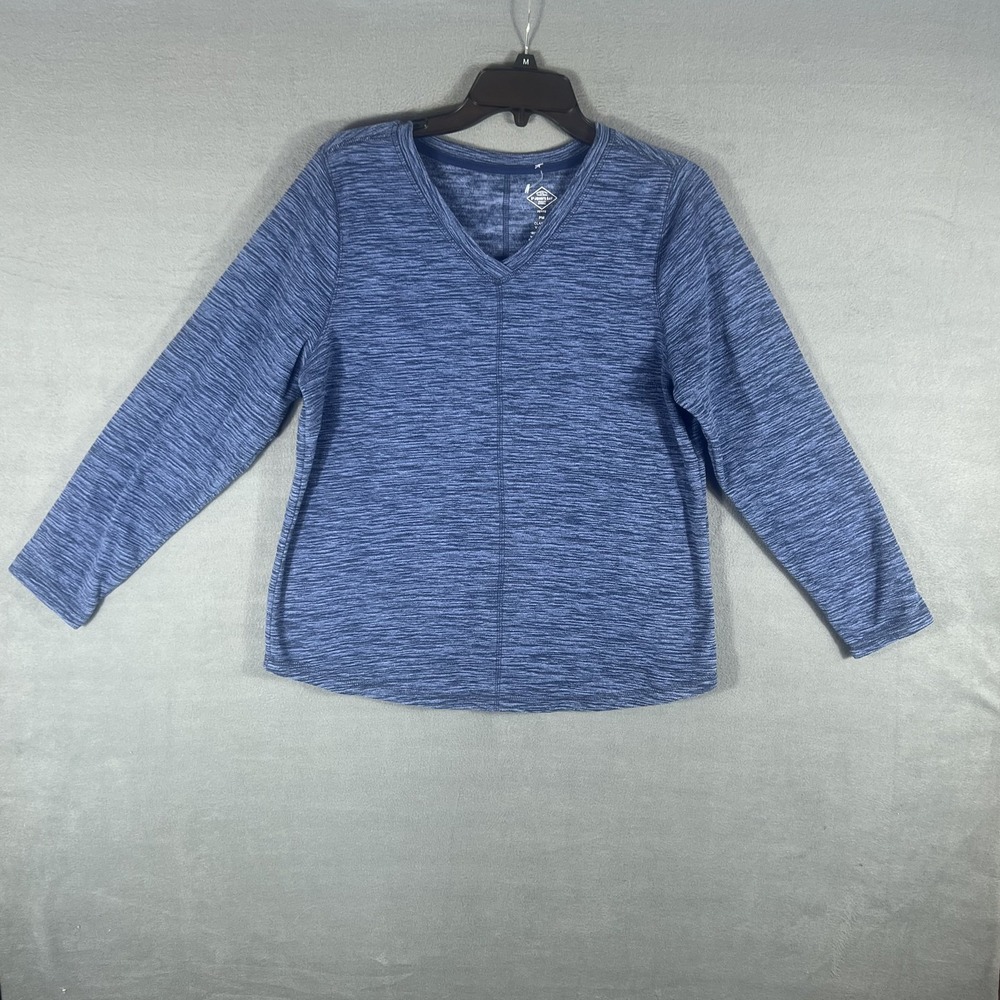 St. John's Bay Women's Petite PM Blue Heather V-Neck Long Sleeve Top‎